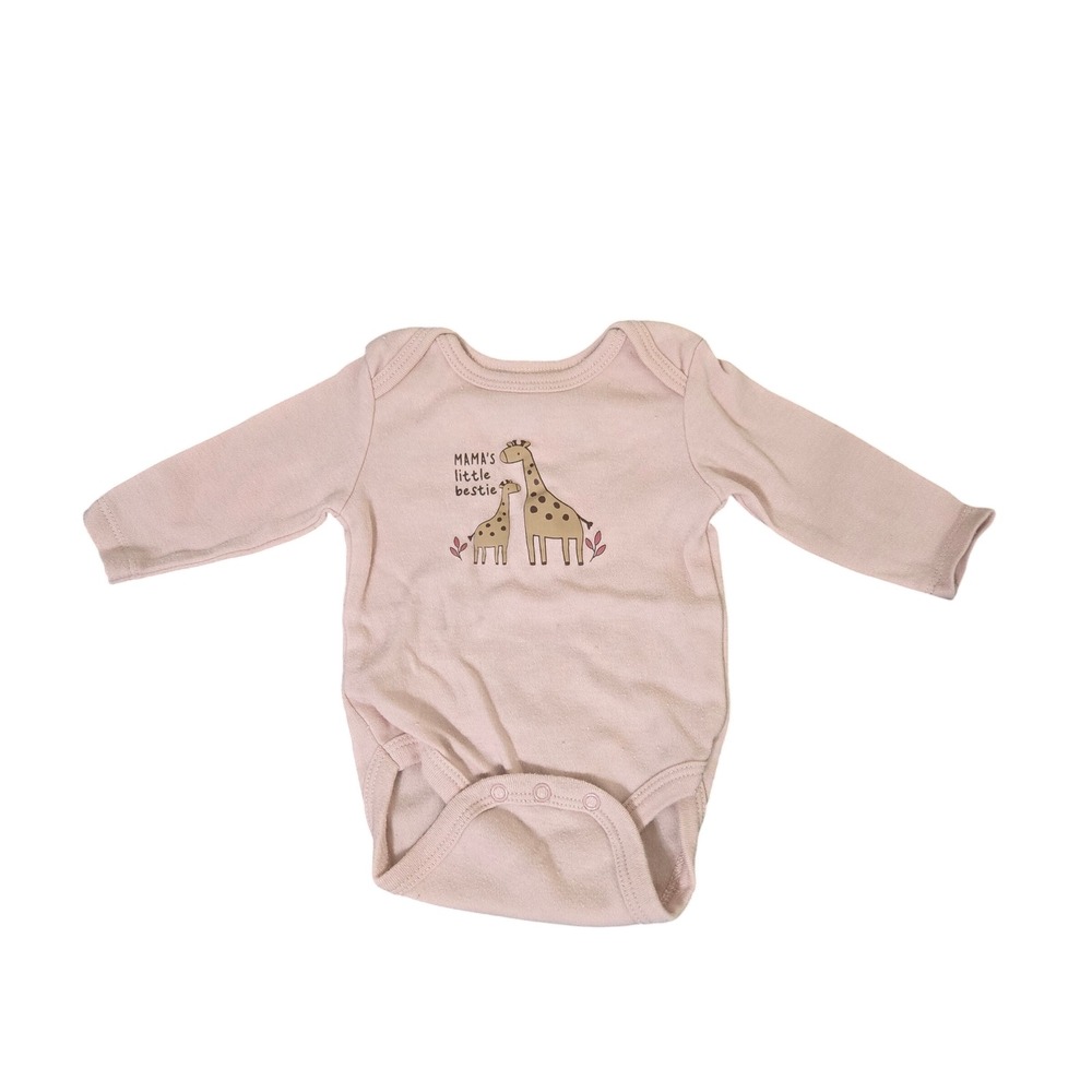 Baby Views 2-Pack Long Sleeve Giraffe‎ Elephant Bodysuits Pink Cream 0-3 Months